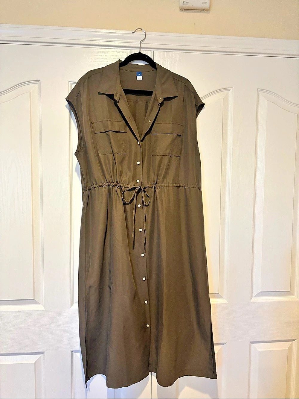 Old Navy Waist-Defined Utility Midi Shirt Dress Brown XL
